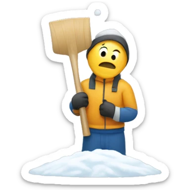 man holding a snow shovel with snow on it sweating sticker