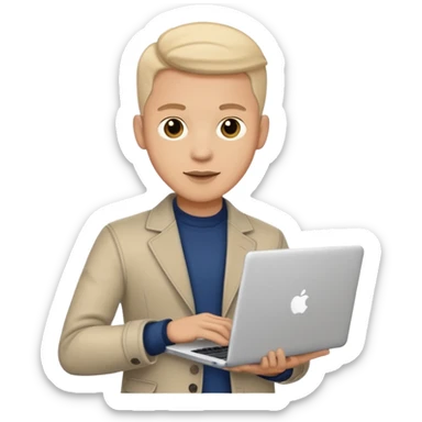 A typical IT specialist, a guy who looks stylish, has a laptop in his hands  sticker