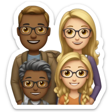 Family - blonde mom, light brown hair dad with glasses, 8 year old blonde girl with glasses, 4year old light brown hair boy and 1 year old light brown hair girl sticker