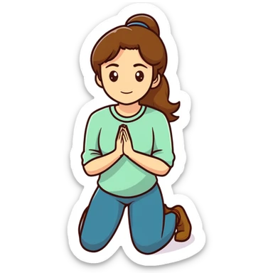 Caucasian woman with brown hair and big boobs kneeling sticker