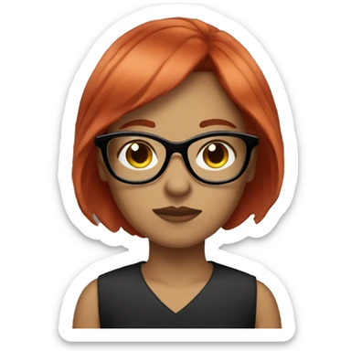 Light skin female red hair and bangs and black glasses sleepy  sticker