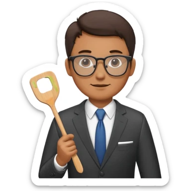 man with glasses wearing a suit and holding a spatula sticker