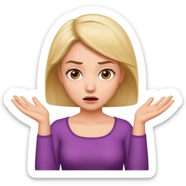A woman shrugging her shoulders with a baffled expression sticker