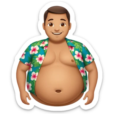 Man with inflating giant round belly sticker