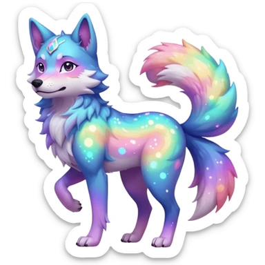 anthropomorphic anthro kawaii cute colorful shiny pastel nebula furry wolf-fursona furry  (2 legs, 2 arms) (full body) (shoulder bust) (half body) sticker