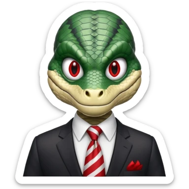 A reptilian humanoid dressing a suit, striped red and white tie, human emoji style, his face is seriously, his eyes is similar to real viper snake eye sticker