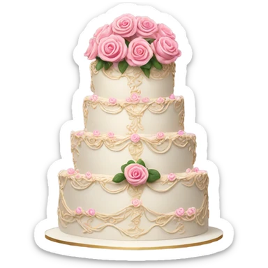 wedding cake very ornate with pink roses realistic  sticker