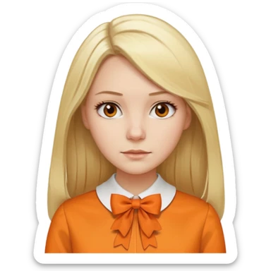 longer blond hair  straightnot smiling woman with orange blouse bow collar sticker