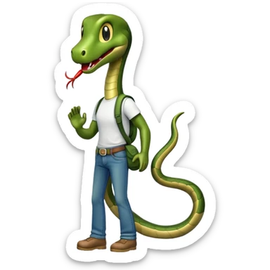 anthropomorphised snake wearing jeans and a t-shirt, walking upright sticker