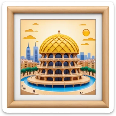 Cinematic Realistic Metropol Parasol Landmark Emoji, depicted with a modern wooden structure set against a vibrant cityscape rendered with detailed textures and dynamic, contemporary lighting. sticker