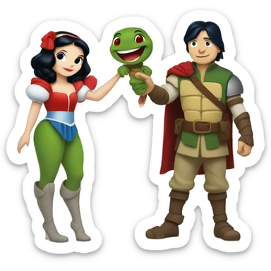 Disney Snow White holding hands with Raphael ninja turtle  sticker