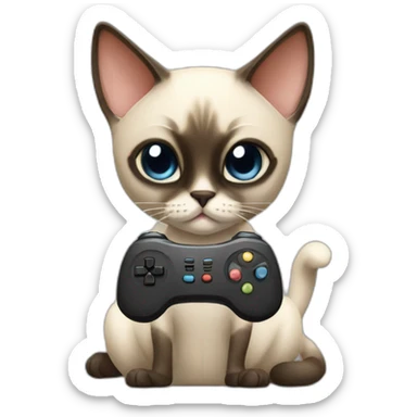 Siamese cat playing video games sticker