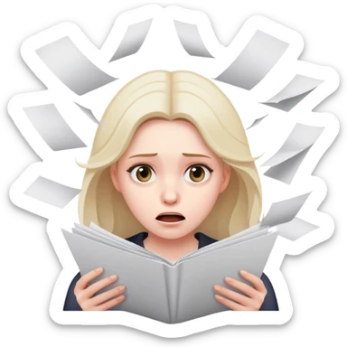 scared woman with flying papers around her sticker