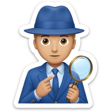 detective in blue suit and blue hat with big mangifier in his hand sticker