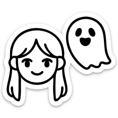 Add a ghost next to the character, maintaining the icon style inspired by Hu Tao from Genshin Impact. sticker