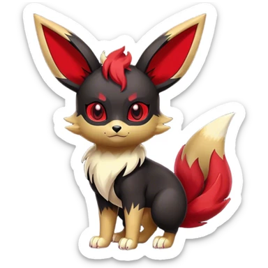 Cute cool black red animal Eeveelution-Fakemon-hybrid, full body, gold markings sticker