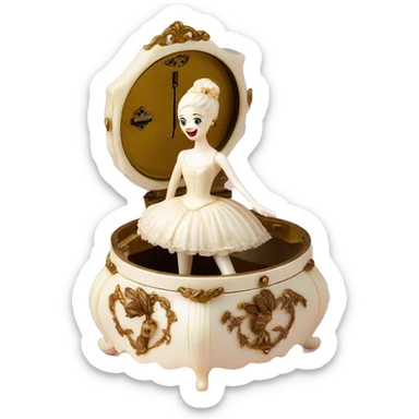 Vintage rococo ivory music box with ballerina sticker