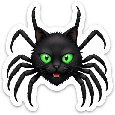 A large, menacing cat looming over a small, terrified spider sticker