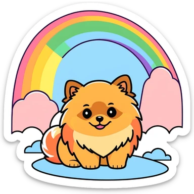  Tan Pomeranian under a rainbow sticker