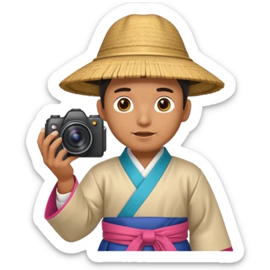 korean hanbok with ancient mayan man with camera sticker