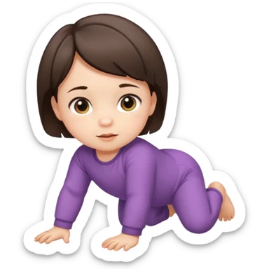 short brunette hair baby crawling on the floor with cute clothes sticker