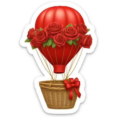 red hot air balloon and beige basket with roses sticker