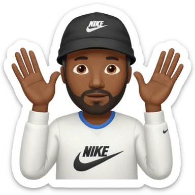 MIDDLE AGED BLACK MAN WITH LOW CUT BEARD AND A NIKE HAT SAYING WHO CARES?! MOTIONING HANDS  sticker