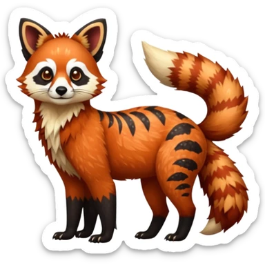 Black-eared Realistic patterned speckled flurry scaly 4-legged quadrupedal Red-Panda-Caracal-Lemur-Maned-Wolf-animal-fusion-hybrid, Full body sticker