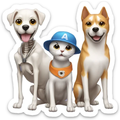 A Skeleton with a cat And a dog with cap sticker
