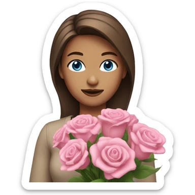 woman with blue eyes brown hair and pink bouquet in the hand sticker