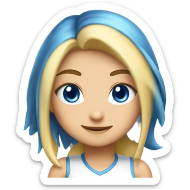 ein Mädchen mit blauen haaren goldenen Augen und im Look von dem Pokemon Luxtra sticker