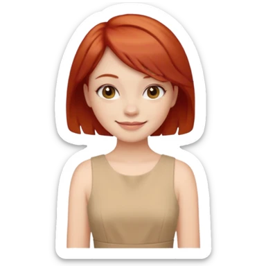 girl-,-short-layer-red-hair wear beige dress sticker