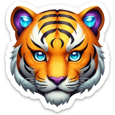 tiger face in Path of Exile 2 style with dark fantasy elements and gem powers for Twitch emote sticker