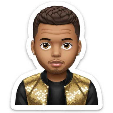 Chris Brown with dark brown hair, black sequin outfit sticker