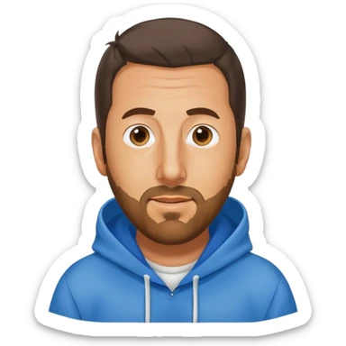 Adam Sandler with a beard wearing a blue hoodie sticker