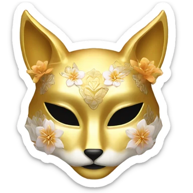 Golden feminine kitsune mask with floral pattern on it  sticker