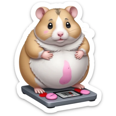 fat hamster pregnant belly stepping on a broken scale looking guilty sticker