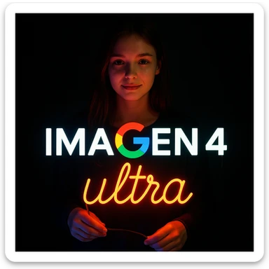 make a girl holding this sign, but sign in made of neon, also add ultra below the sign sticker