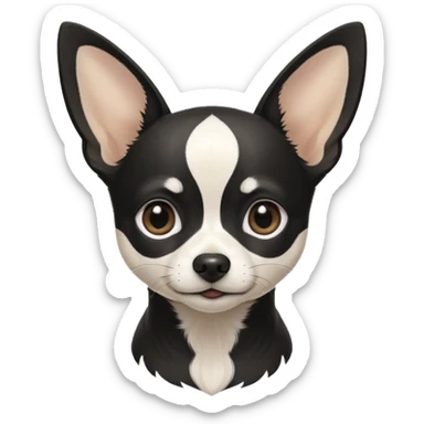 A black and white chihuahua emoji please with a thin white line on the center of head nose pointy sticker