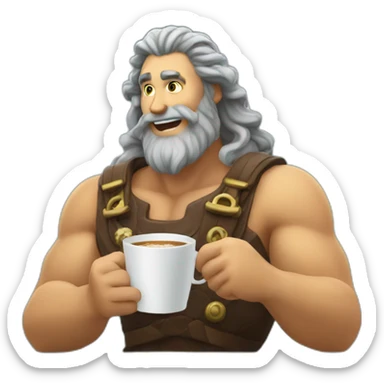 happy Poseidon drinks coffee sticker