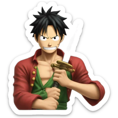 Luffy avec les sabre de zoro sticker