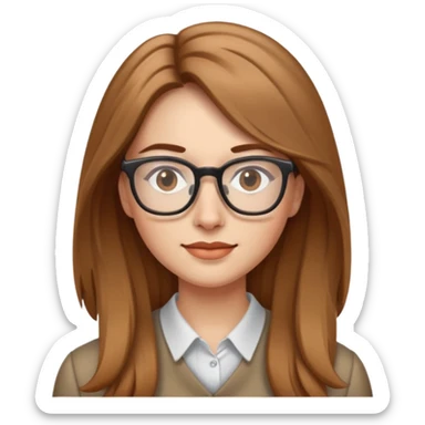 woman with long light brown hair, with glasses sticker