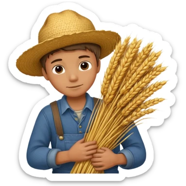 boy farmer, hug a bundle of straw sticker