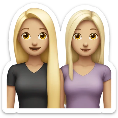 girl with straight black hair , girl with straight blonde hair hugging  sticker