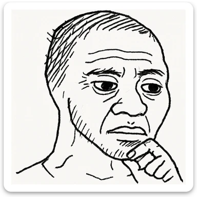 wojak meme style, guane deme character with a thoughtful expression, minimal background sticker