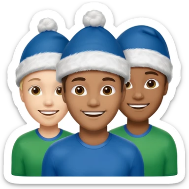 crie a imagem de 3 atletas de modalidades diferentes, usando um chapeu de papai noel das cores verde e azul. sticker