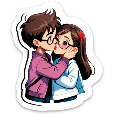 Girl kissing boy,girl should have spects sticker