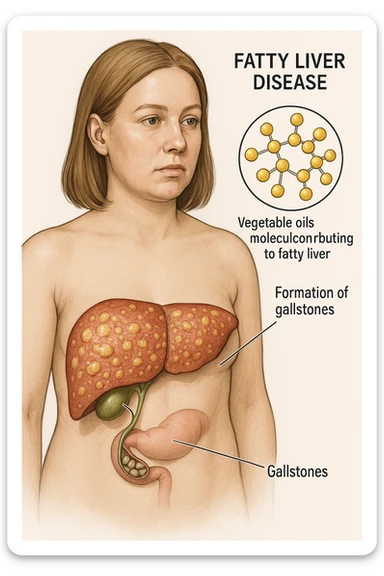 donna con fegato grasso immagine realistica e usa oli vegetali formando anche calcoli biliari sticker