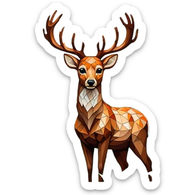 Mosaic art icon, colorful tiles forming an image of a deer in the forest, lush trees and nature elements, intricate tile patterns, detailed forest background, minimalistic style, clean lines, transparent background. sticker
