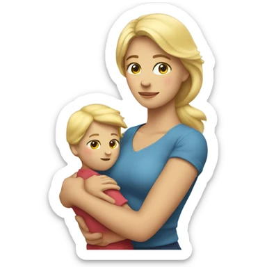 Blonde Mother holds her  big heart in her arm sticker